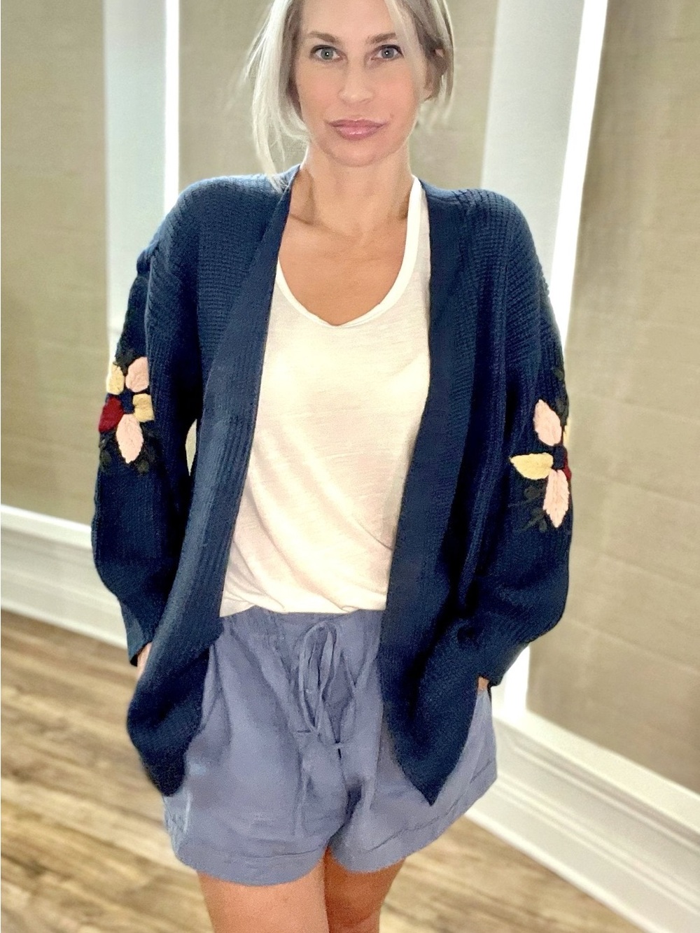 Casual Drawstring Denim-Blue Shorts - Picture 3 of 5